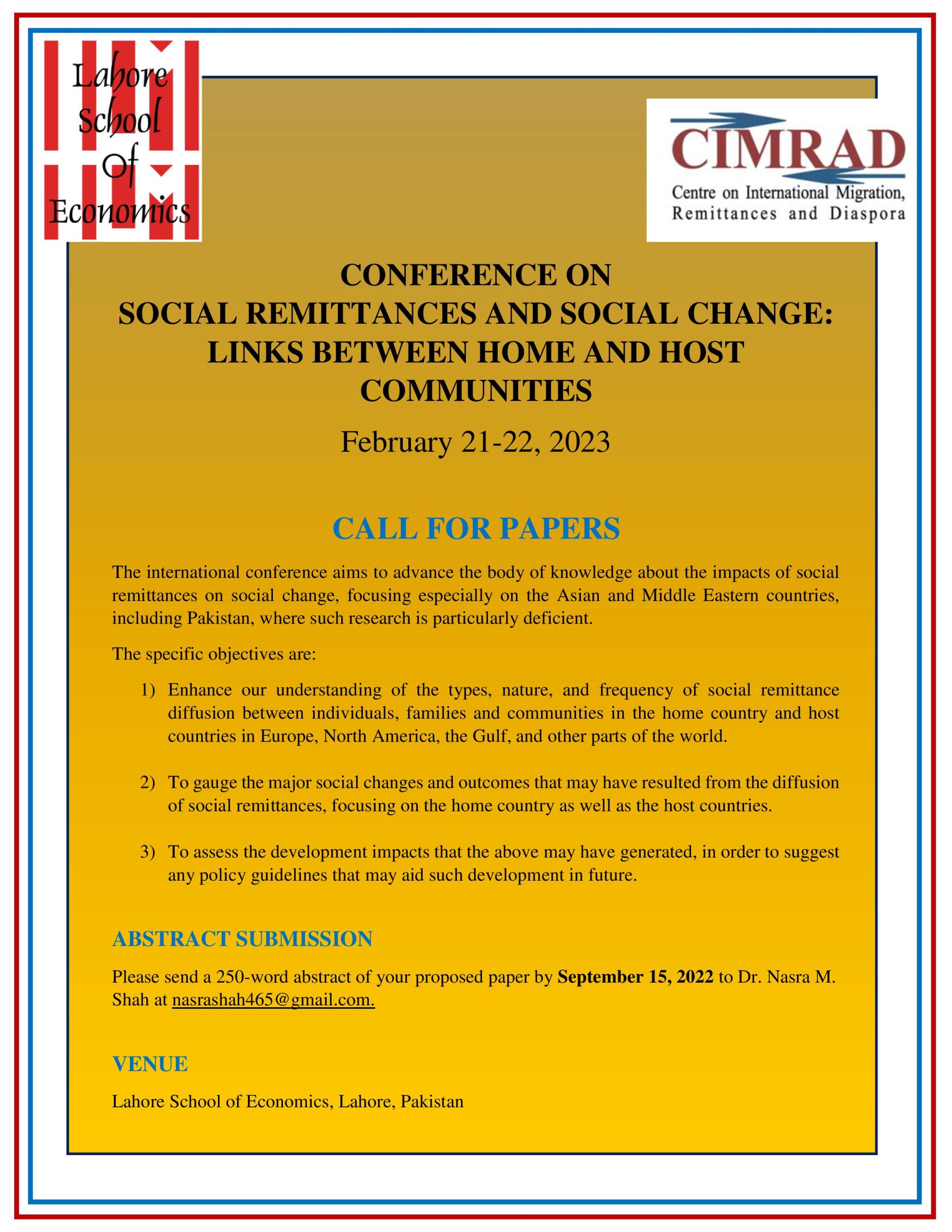 Call for Papers Conference on Social Remittances and Social Change